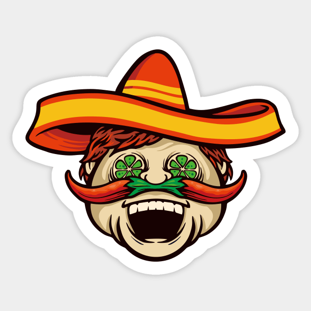 Funny Mexican Cartoon with Chili Pepper Mustache Sticker by SLAG_Creative